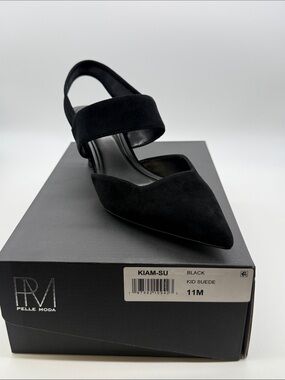 Pelle Moda Black Suede Pointed Slingback Mules